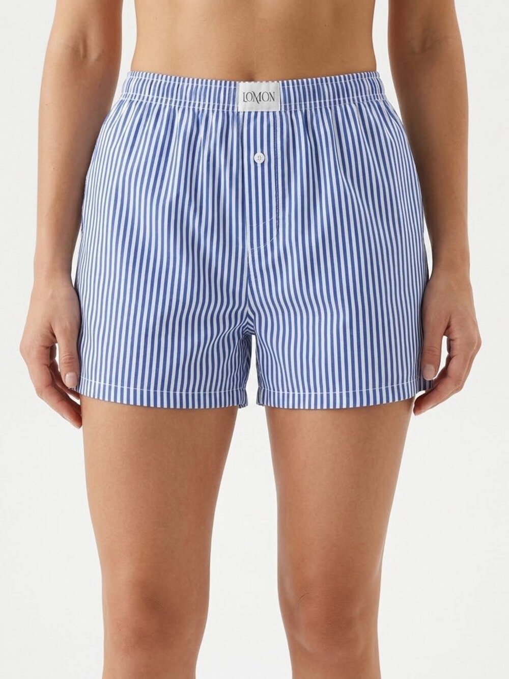 NWT LOMON Blue White Striped Cotton Boxer Shorts Lounge Sleep Pajama M